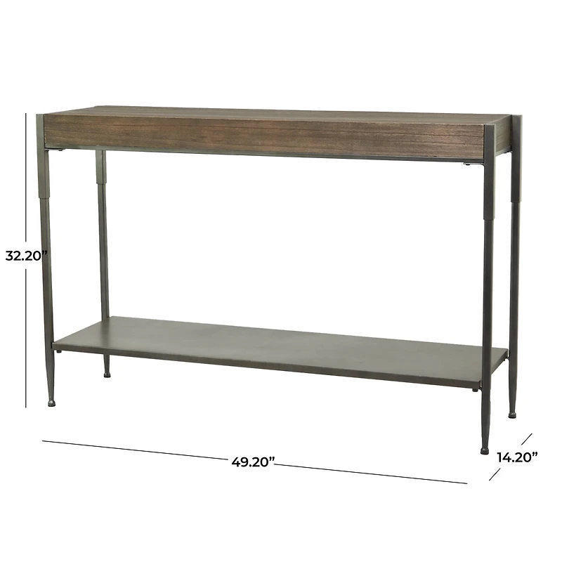 49" Brown Metal Industrial Console Table