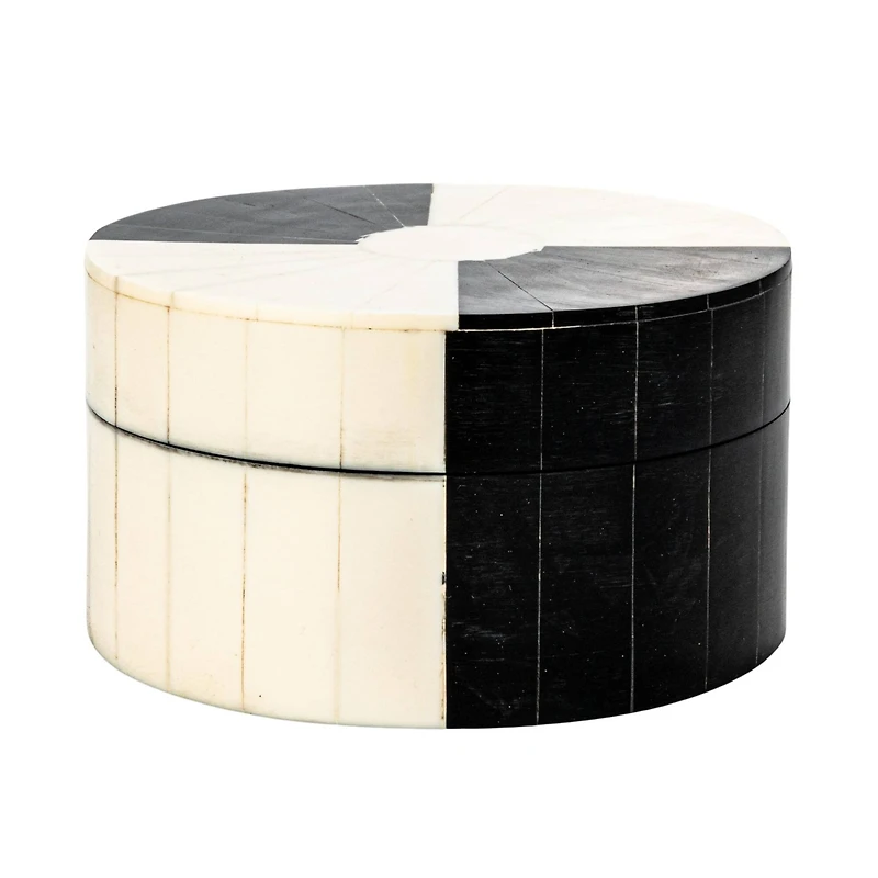 Hello Honey® 4.5" Black & White Striped Round Reclaimed Wood Box