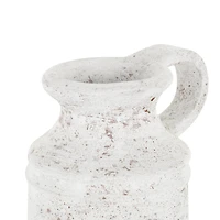10" White Ceramic Antique Style Textured Vase with Terracotta Accents and Ring Handle