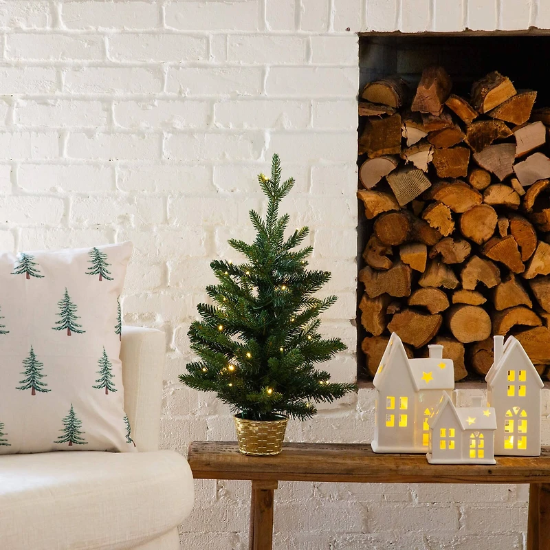 2ft. Pre-Lit Artificial Classic Christmas Tree with 35 Warm White LED Lights in Gold Decorative Planter