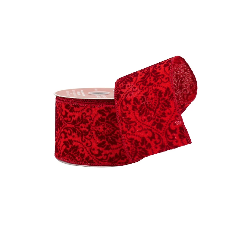 2.5" x 20ft. Burgundy Damask Wired Ribbon by Celebrate It®