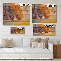 Designart - Autumn Forest Orange Leaves Original Landscape