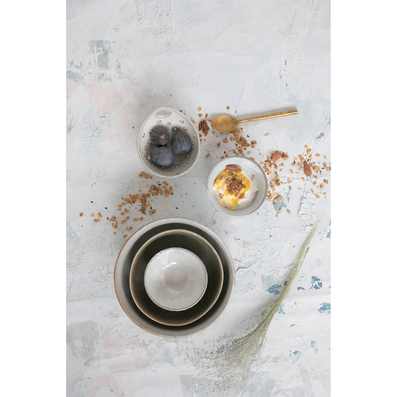 Hello Honey® 4" Reactive Glaze Stoneware Pleated Bowl Set