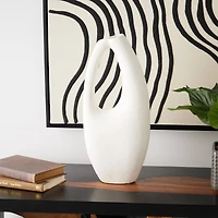 18" Beige Paper Mache Abstract Curved Vase with Handle