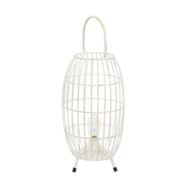 White Iron Modern Candle Holder Lantern, 16" x 9" x 9"