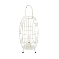 White Iron Modern Candle Holder Lantern, 16" x 9" x 9"