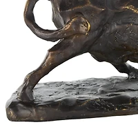 14.5" Black Polystone Bull Distressed Textured Decorative Sculpture with Gold Accents