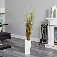 5ft. Bamboo Grass Plant in White Ceramic Tower