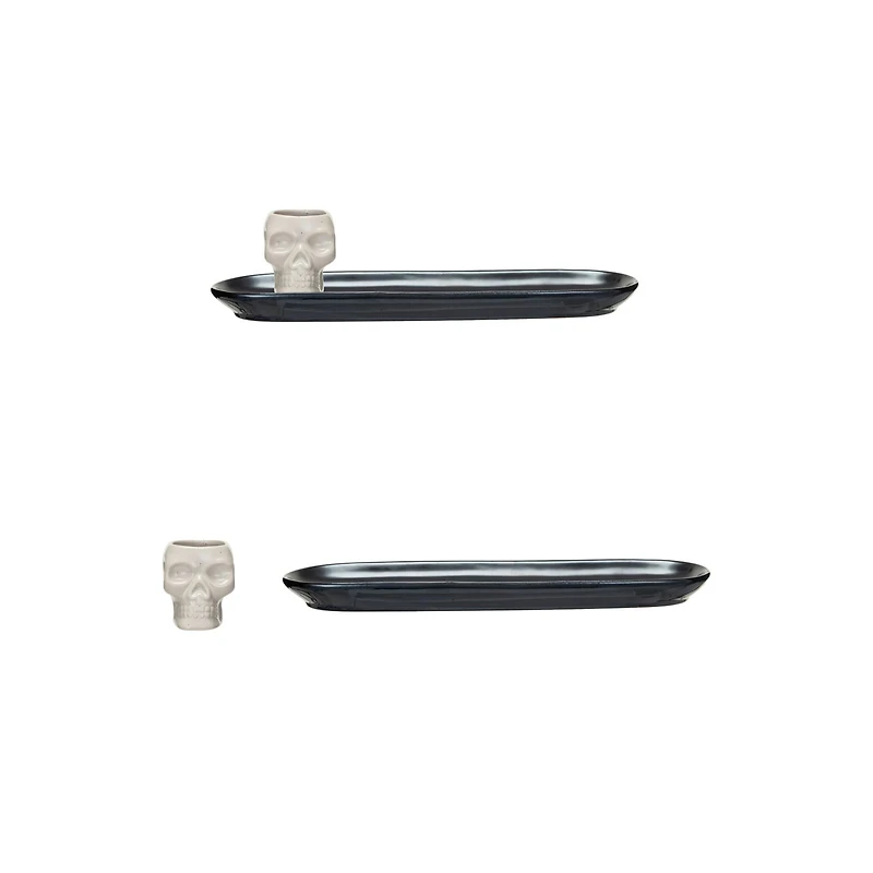 Hello Honey Black & White Stoneware Platter Dish with Speckled Skull Shaped Bowl