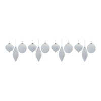 Glitter Ribbed White Glass Ornament Set