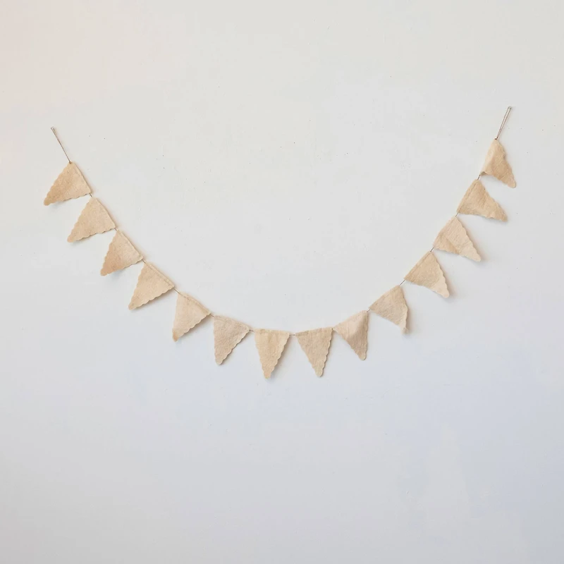 Hello Honey® 6ft. Cream Handmade Wool Felt Pennant with Scalloped Edges Garland