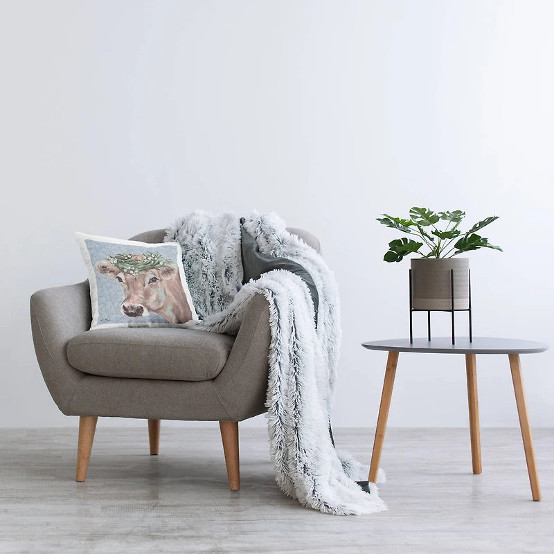 Stupell Industries Charming Rural Cow Portrait Floral Crown Throw Pillow 18" x 18"