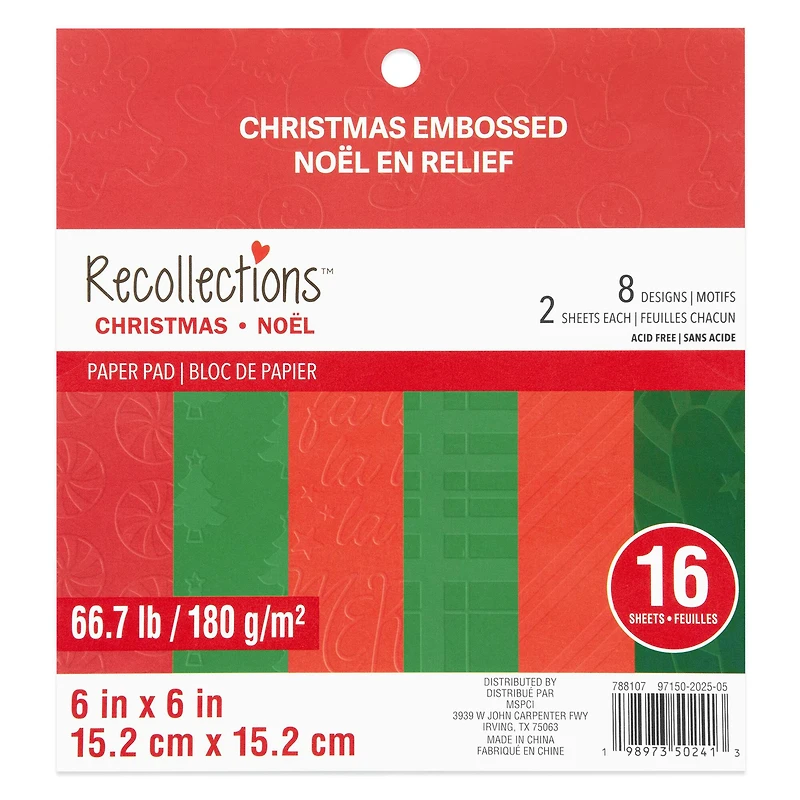 6" x 6" Christmas Embossed Paper Pad, 16 Sheets by Recollections™