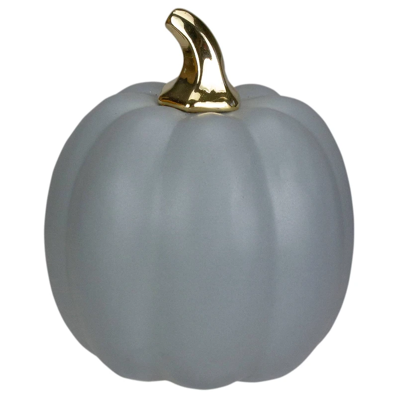 7" Gray & Gold Fall Harvest Ceramic Pumpkin Decoration
