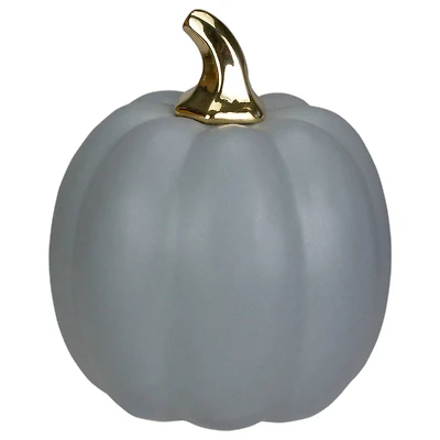 7" Gray & Gold Fall Harvest Ceramic Pumpkin Decoration