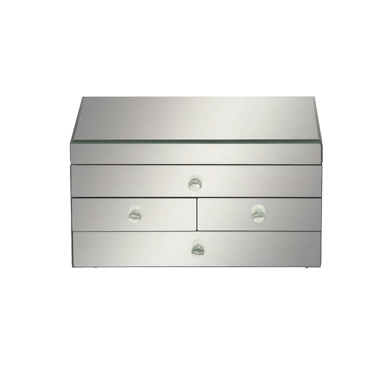 Silver Mirror and Wood Glam Jewelry Box, 6" x 11" x 9"