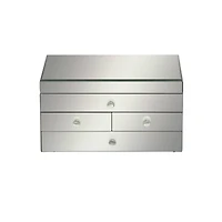 Silver Mirror and Wood Glam Jewelry Box, 6" x 11" x 9"