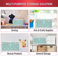 SINGER® Large Blue Boho Fan Print Sewing Basket with Sewing Scissors & Notions