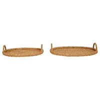 Hello Honey® Decorative Handwoven Oval Seagrass and Rattan Trays with Handles Set