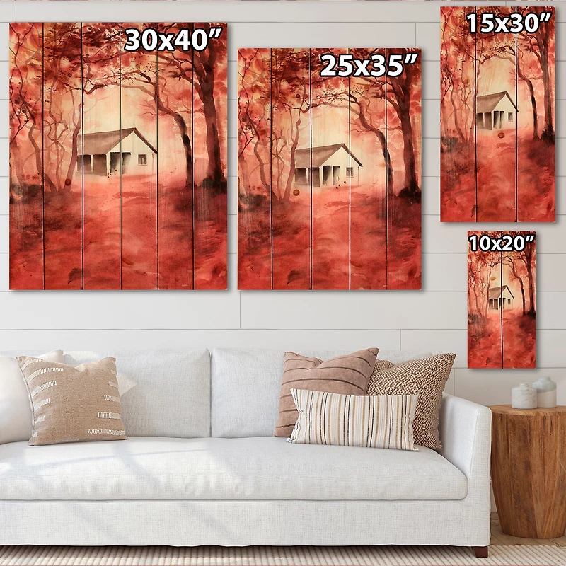Designart - House In Red Autumn Woods