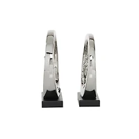 Set of 2 Silver Porcelain Contemporary Yoga Sculpture, 10.5", 11.25"