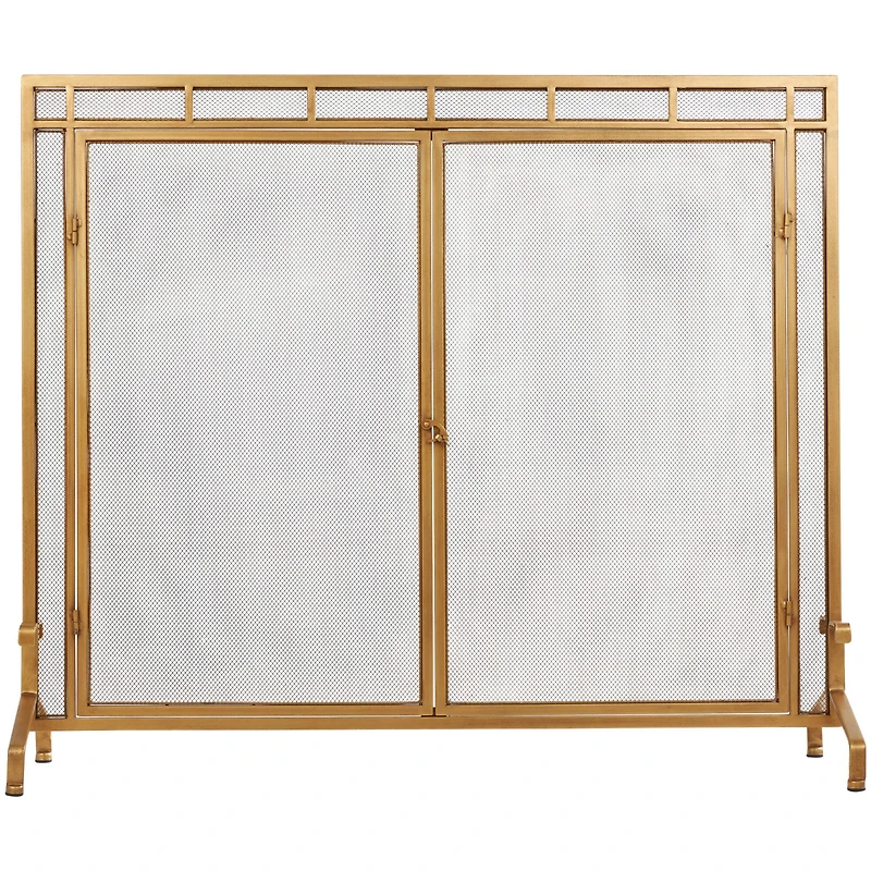 33.5" Gold Metal Geometric Single Panel Fireplace Screen