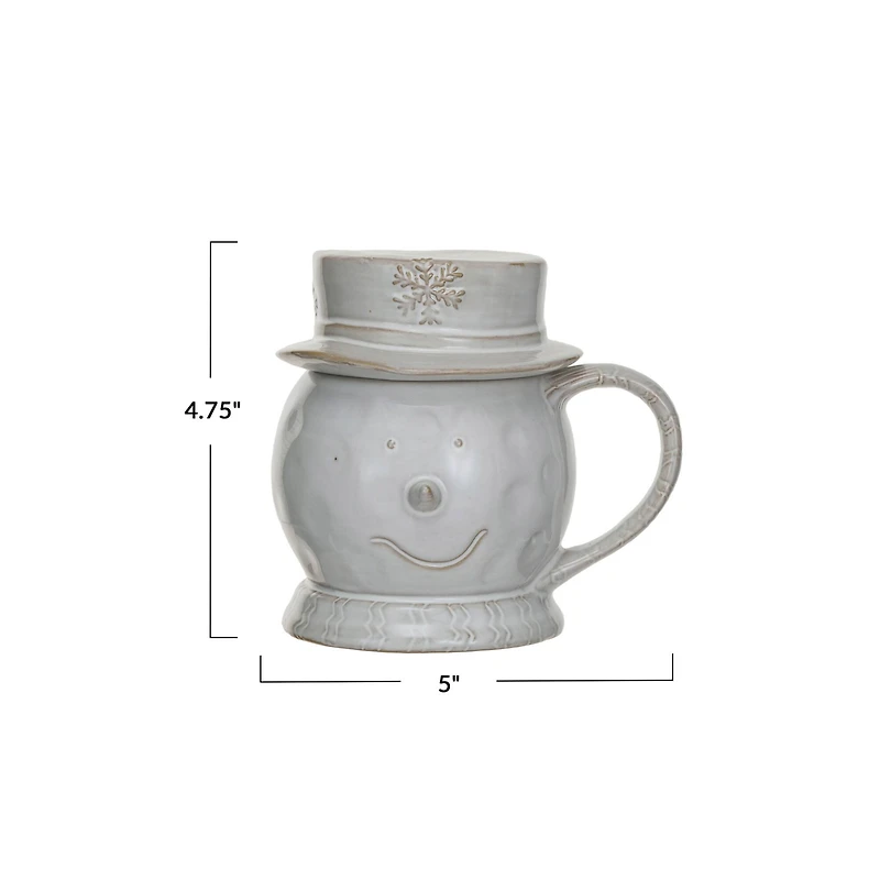 Hello Honey® 12oz. Antique White Stoneware Snowman Shaped Mug with Reactive Glaze