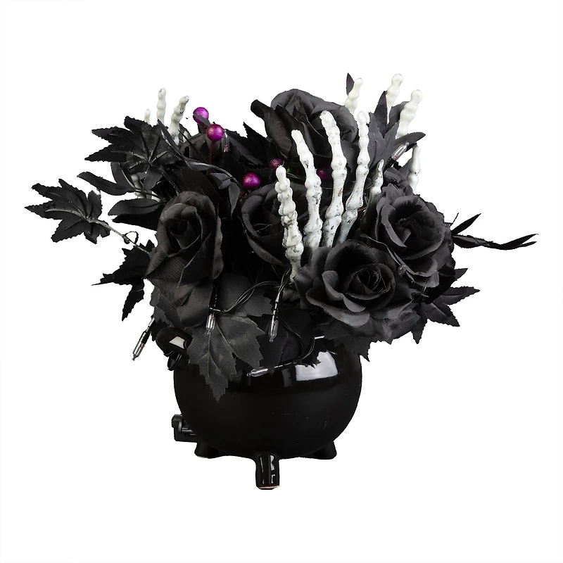 19" Bad to the Bone LED Halloween Centerpiece in Black Cauldron