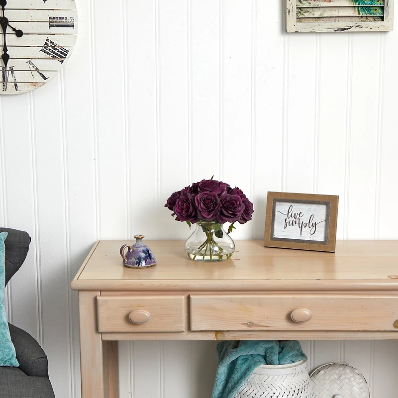 11" Rose Arrangement with Clear Glass Vase