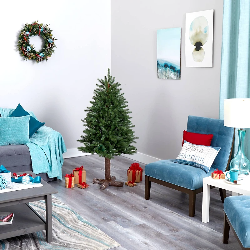 5ft. Pre-Lit Napa Valley Pine Artificial Christmas Tree with Warm White LED Lights on a Faux Wood Stand