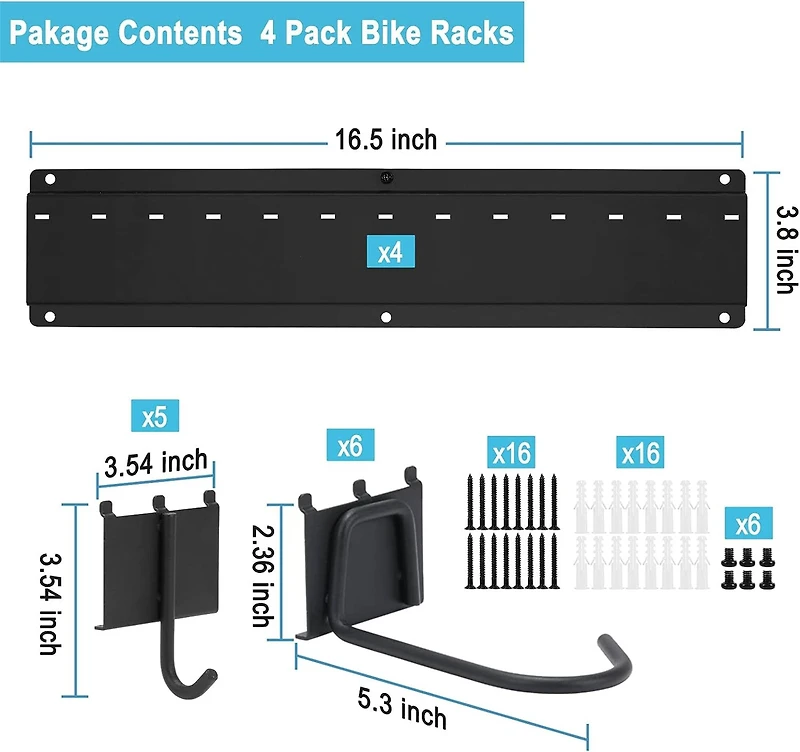 NEX™ 16.5" Black 6-Bicycle Storage Wall Rack