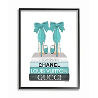 Stupell Industries Turquoise Bow Heels on Books Women's Fashion Framed Wall Art