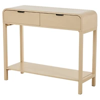 35.5" Beige Wood Handmade 2-Drawer Console Table with Black Handles