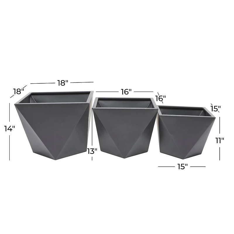 Grey Modern Planter, Set of 3" 18", 16", 15"