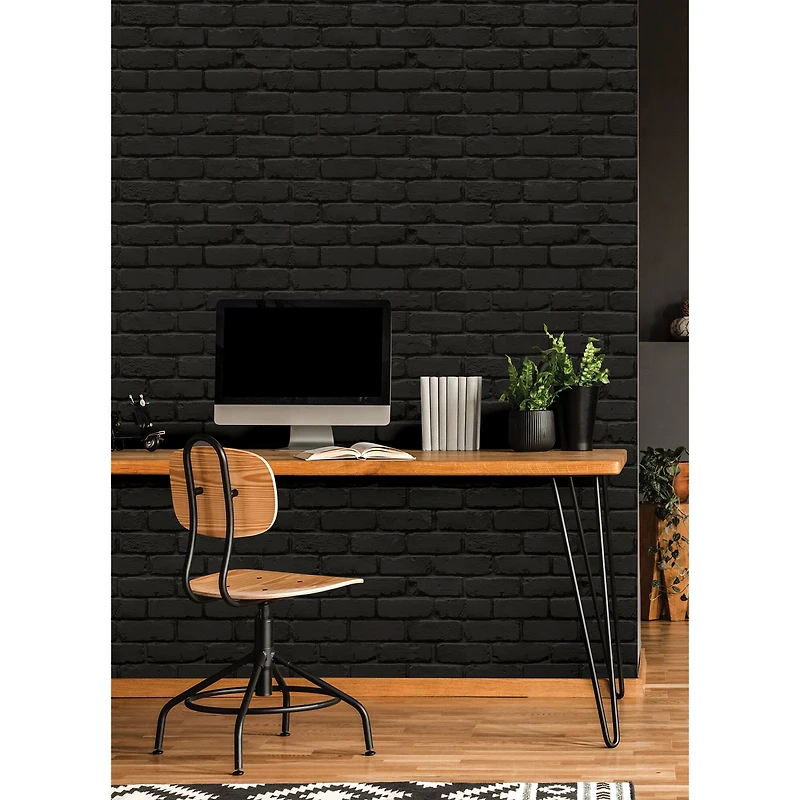 NuWallpaper Black Amsterdam Brick Peel & Stick Wallpaper