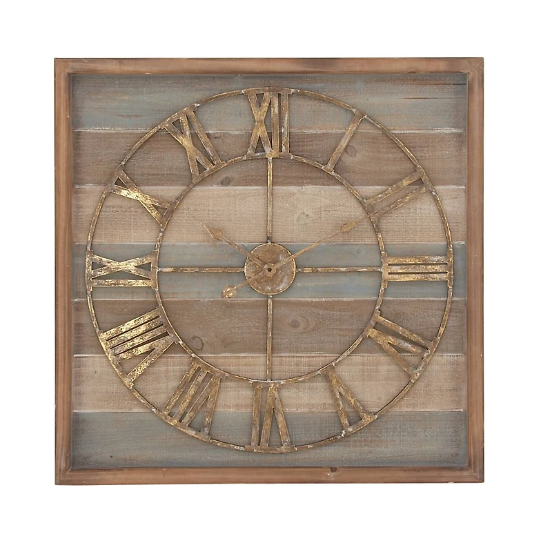 Brown Contemporary Wood Wall Clock, 30" x 30"