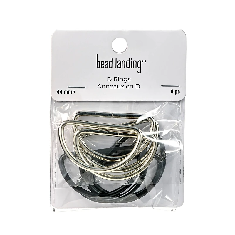 44mm Rhodium & Black D Rings, 8ct. by Bead Landing™
