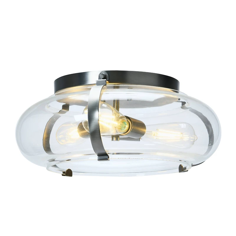 Hello Honey® Robert Stevenson Lighting Alston 16" Antique Nickel Glass & Metal Flush Mount Ceiling Light