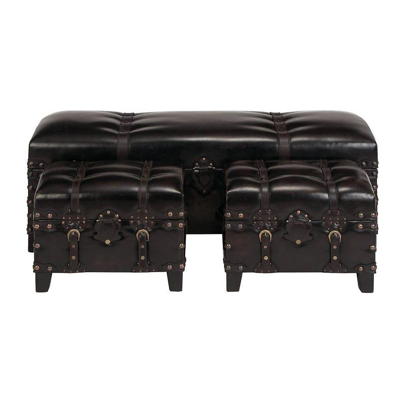 Dark Brown Cedar Traditional Storage Bench Set