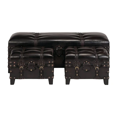 Dark Brown Cedar Traditional Storage Bench Set