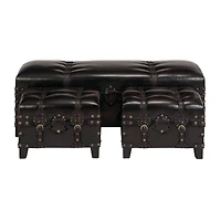 Dark Brown Cedar Traditional Storage Bench Set