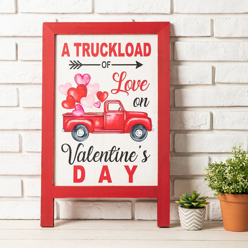 Glitzhome® 24" Wooden Valentine's Truck Standing Porch Sign