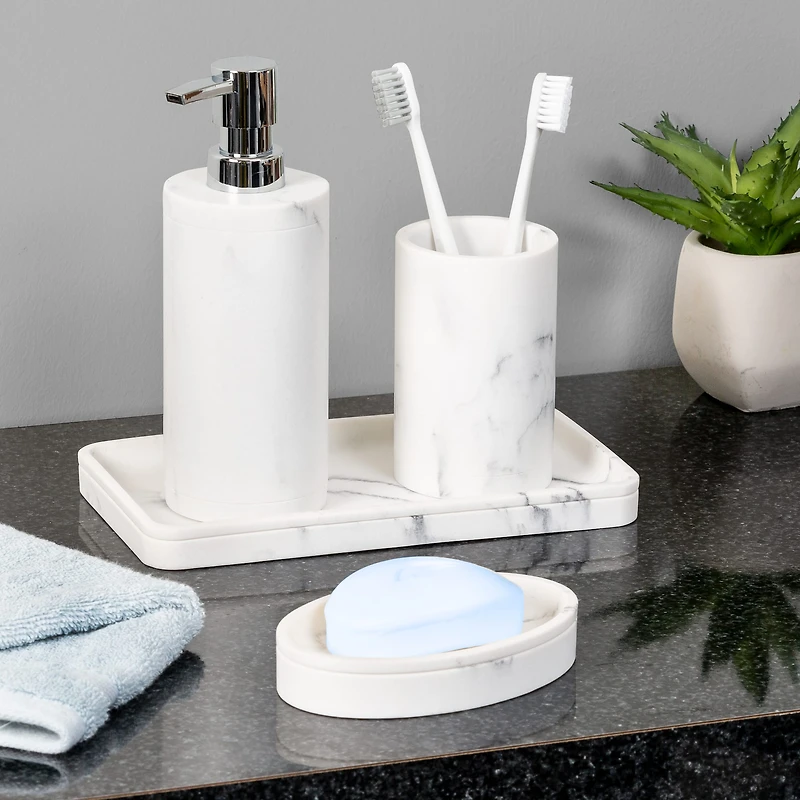 Honey Can Do Off-White Marble Bath Accessory Set