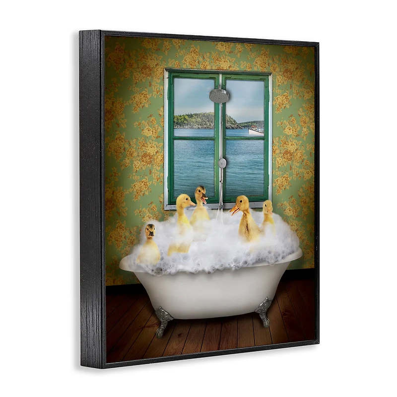 Stupell Industries Ducks Bathing Tub Ocean View Framed Giclee Art
