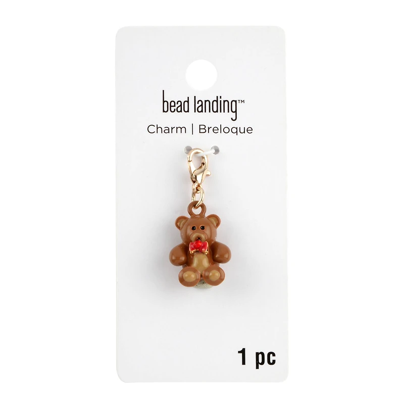 Brown & Gold Teddy Bear Charm by Bead Landing™