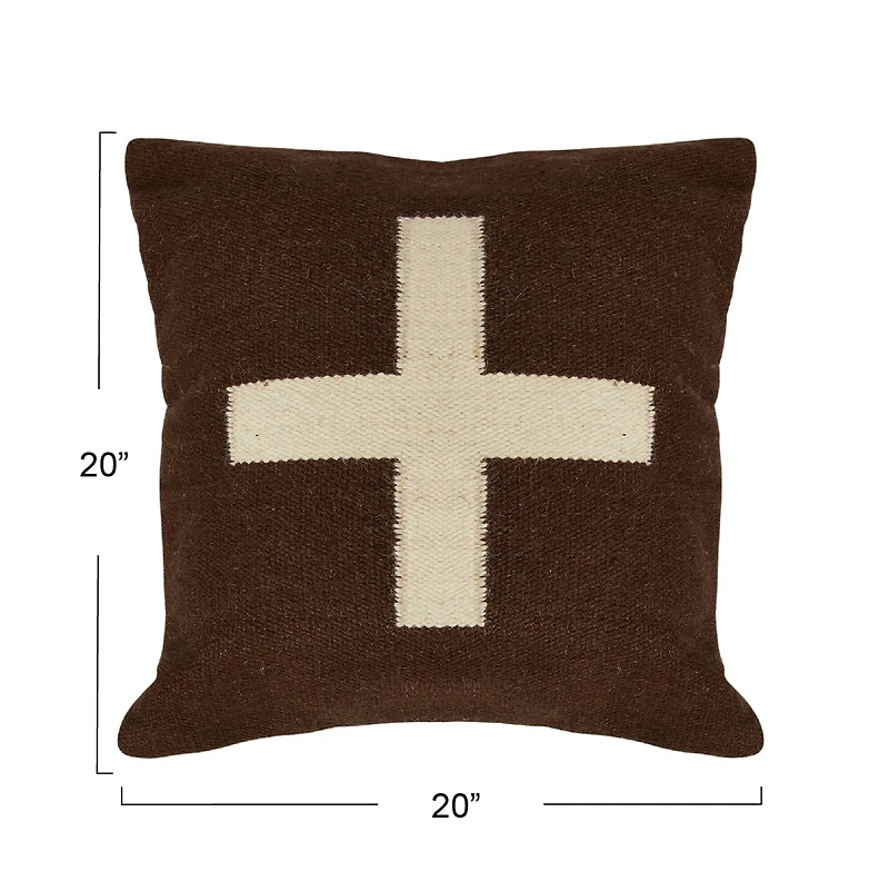 Hello Honey® Brown & Natural Swiss Cross Cotton Wool Throw Pillow