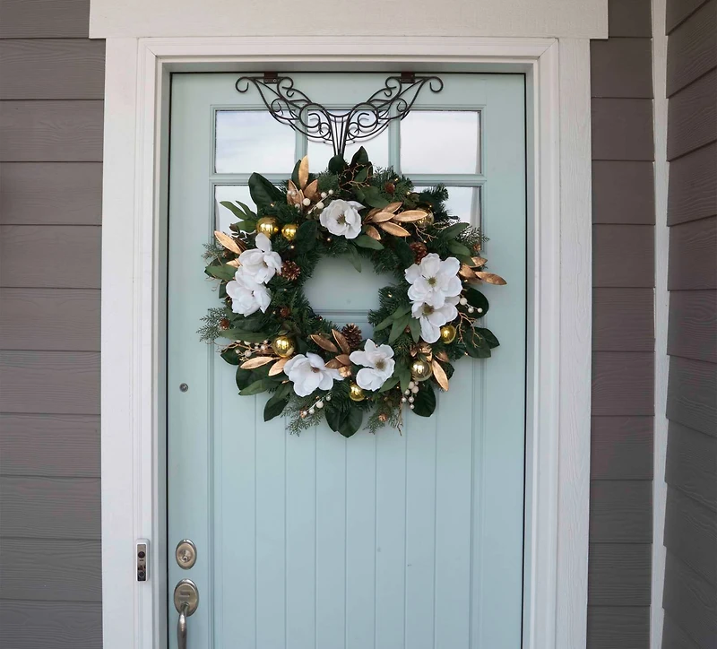 30" Pre-Lit White & Gold Magnolia Christmas Wreath