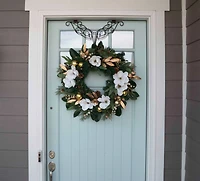 30" Pre-Lit White & Gold Magnolia Christmas Wreath