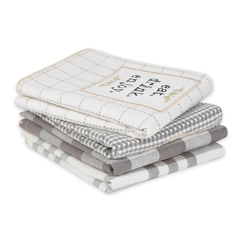 Gray Farm To Table Embellished Dishtowel (Set of 4)