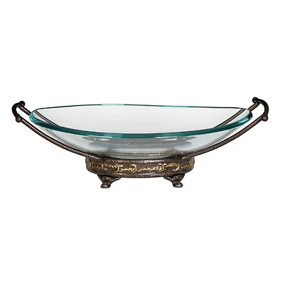 Gold Glass and Metal Traditional Serving Bowl, 5" x 17" x 11"